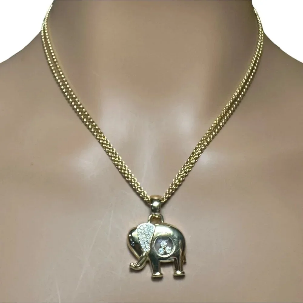Authentic! Chopard 18k Yellow Gold Large Happy Elephant Pendant Necklace